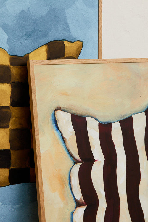 Abstract painting with wavy lines on a textured surface