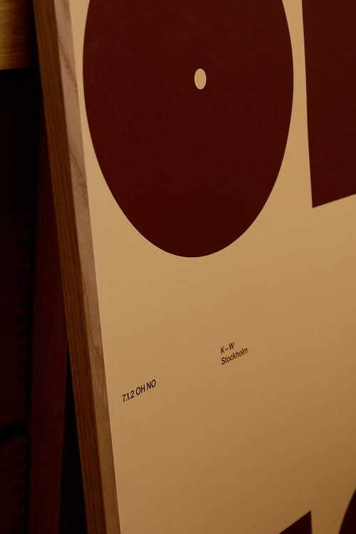 Close-up of a vinyl record with a brown label and 