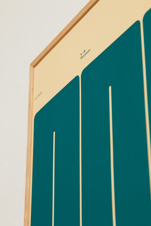 Green panel with a beige border on a white background