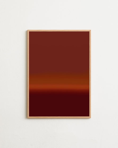 Framed artwork with a gradient of red and brown on a white background