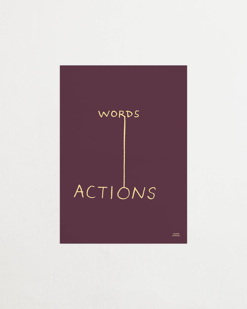 Close-up of the burgundy print showing gold text details