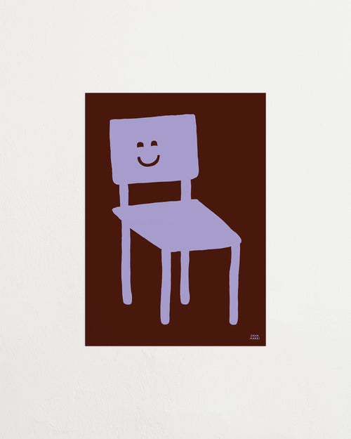 Purple chair with a smiling face on a brown background