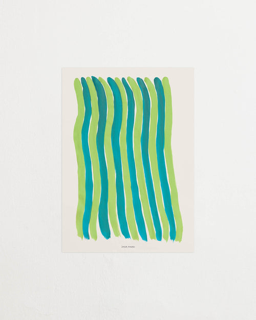 Close-up of the green and turquoise wavy stripe pattern