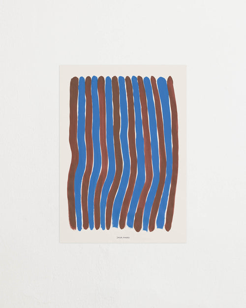 Close-up of the blue and brown wavy stripe pattern