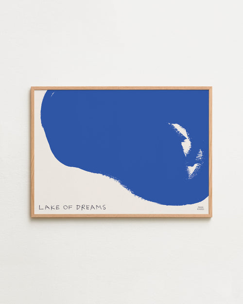 Framed artwork with a blue abstract design and 