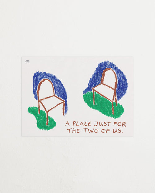 Two chairs on a white background with text 