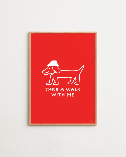 Framed poster with a dachshund illustration and text 