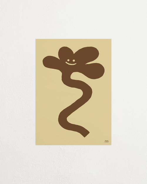 Abstract brown shape with a smile on a beige background