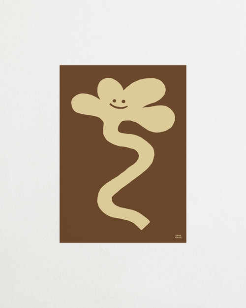 Abstract beige shape with a smile on a brown background