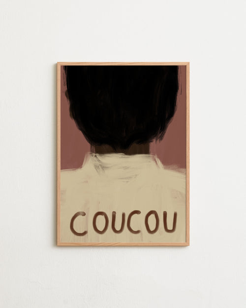 Framed artwork of a person wearing a shirt with 