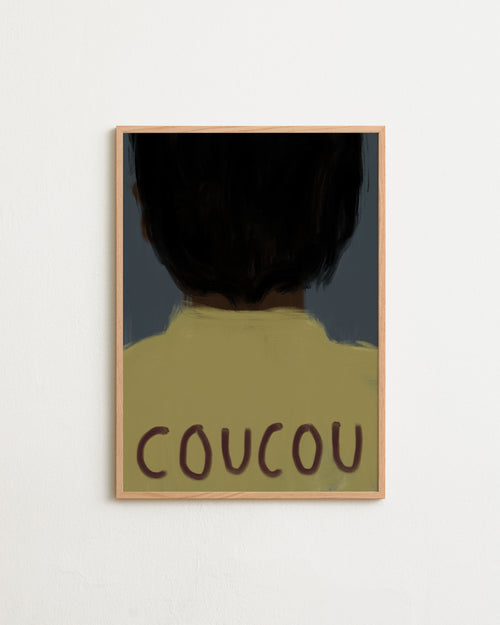 Framed artwork of a person wearing a shirt with 