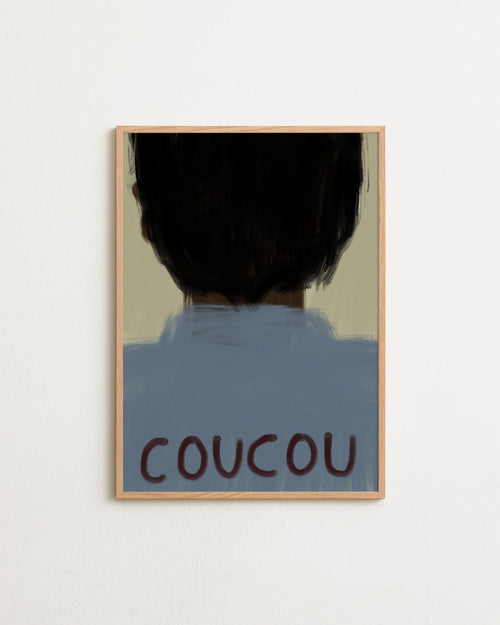 Framed artwork of a person wearing a shirt with 