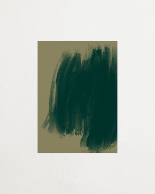 Abstract dark green brushstroke on a beige background