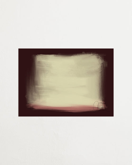 Abstract art piece with a brown border on a white background