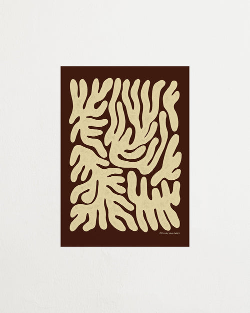 Abstract beige pattern on a brown square with a white background