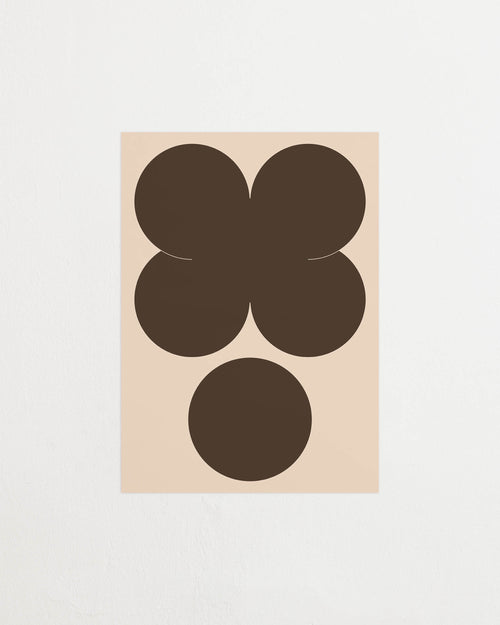 Art print featuring playful, bold typography of the letters X and O, hugs and kisses, in brown against a sand beige background. Featured against a light background.