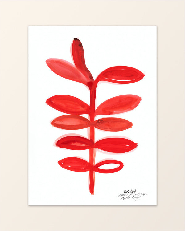 Red Leaf - Minimalistisk Painting i rött - Agathe Berjaut