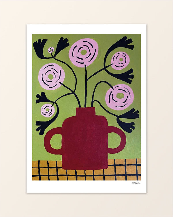 Madelen Möllard Pink ranunclus in brown vase Print